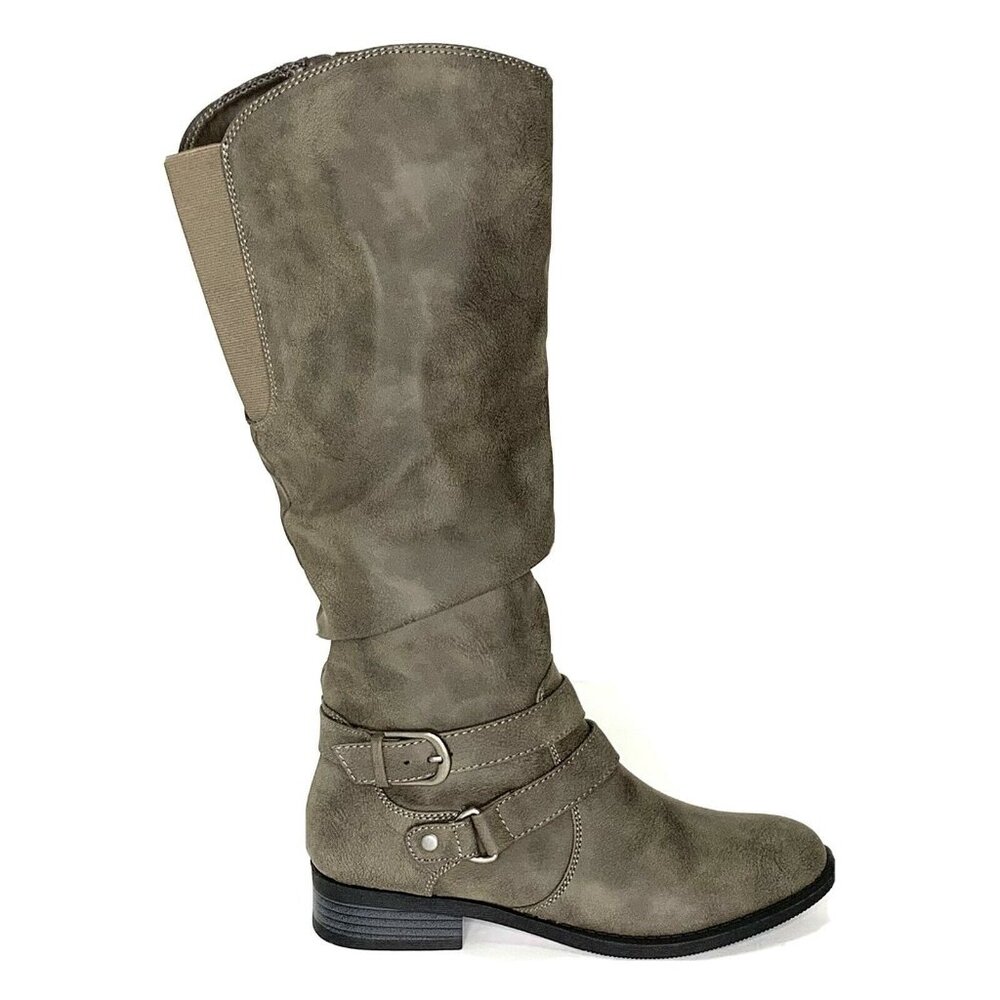 Whitemt. ERICA Women’s Low Heel Mid-Calf Riding Boots Old Olive Green